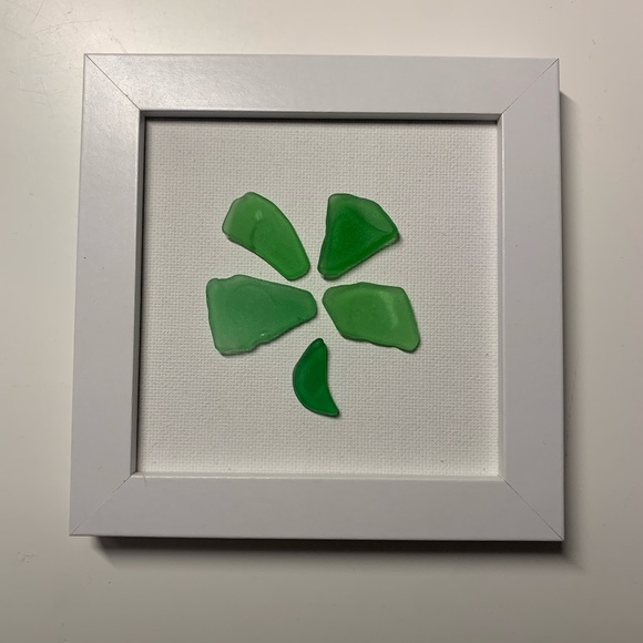 Other - 🍀 Seaglass Art Coastal Decor Four Leaf Clover - Real Seaglass 4x4” - great gift!